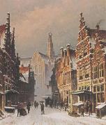Eduard Alexander Hilverdink A snowy view of the Smedestraat, Haarlem oil painting on canvas